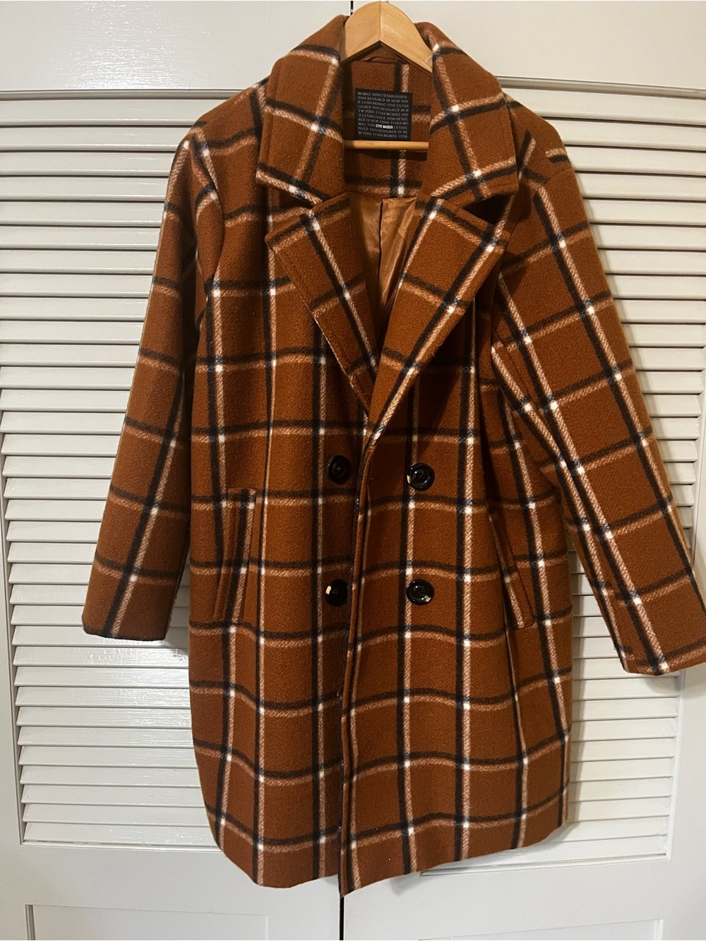 Steve Madden Brown Plaid Double-Breasted Pea Coat
